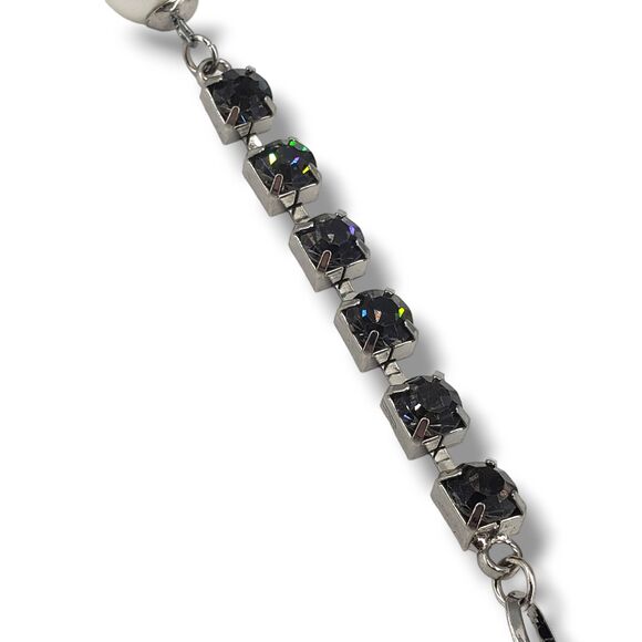 Chico's Gunmetal Gray Chain Faux Pearl Smoke Rhinestone Satellite Bead Necklace - Picture 5 of 8